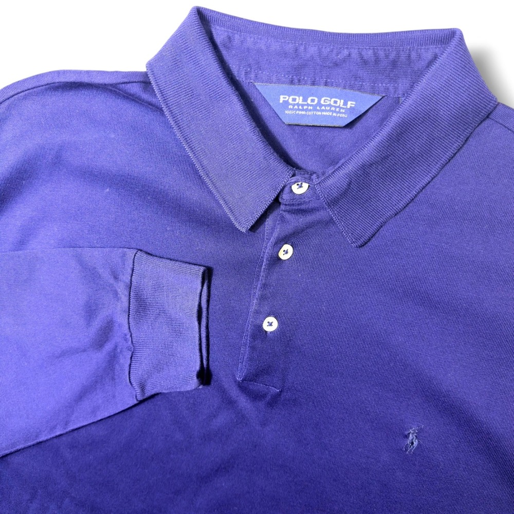 Polo Golf Ralph Lauren Navy Blue Long Sleeve Pima Cotton Polo Shirt Mens‎ XL